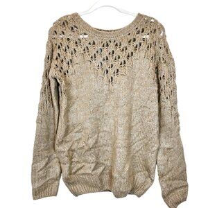 Joseph A. NWT Sweater L Womens Tan Open Knit Round Neck Pullover Size Large